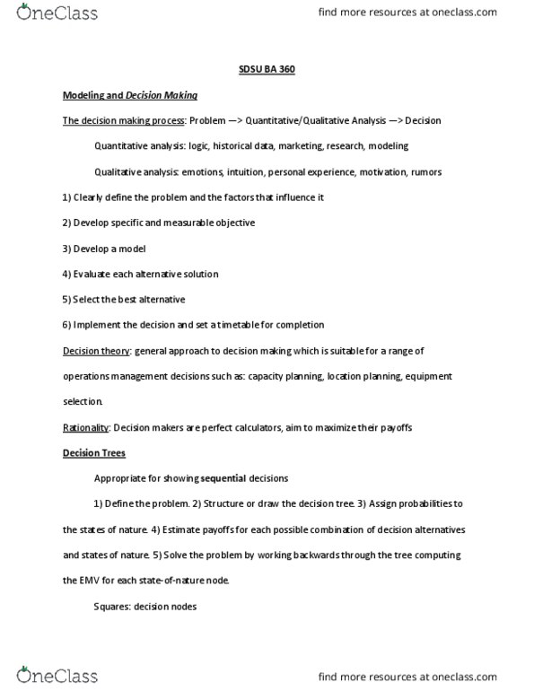 B A 360 Lecture Notes - Lecture 3: Decision Tree Learning, Decision Table, Emv thumbnail