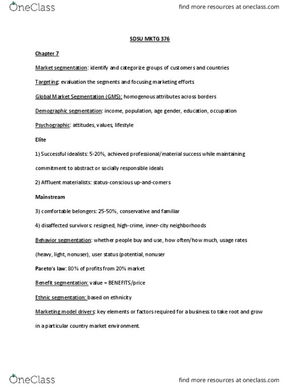 MKTG 376 Chapter Notes - Chapter 7: Marketing Mix, Psychographic, High Tech thumbnail