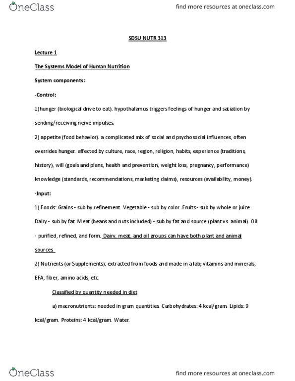 NUTR 313 Lecture Notes - Lecture 1: Phytochemical, Food Science thumbnail