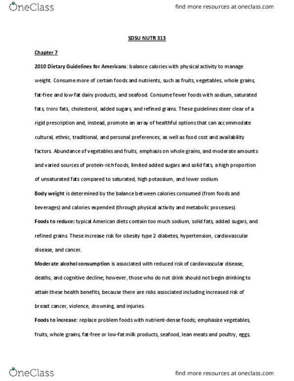 NUTR 313 Chapter Notes - Chapter 7: Refined Grains, Saturated Fat, Trans Fat thumbnail