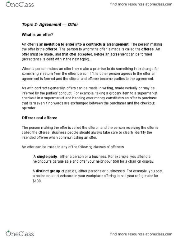 Contract Law Essay Example Offer Acceptance - Essay ...