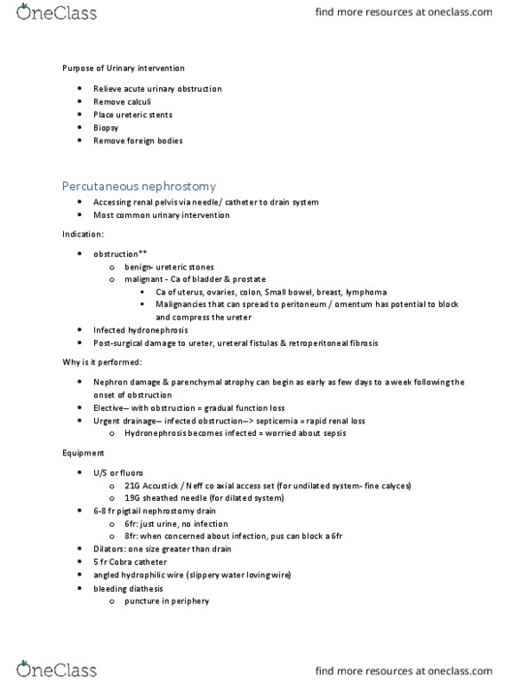 MEDRADSC 3C03 Lecture Notes - Lecture 21: Urinary Retention, Nephrostomy, Renal Pelvis thumbnail