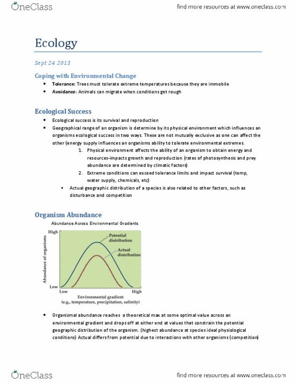 Biology 2483A Lecture Notes - 2Degrees, Organism, Acclimatization thumbnail