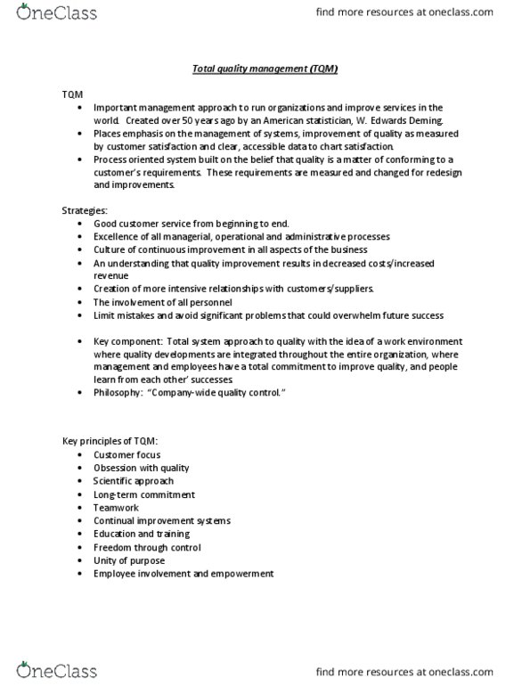HSC 572 Lecture Notes - Lecture 3: Total Quality Management, Continual Improvement Process, Quality Management thumbnail