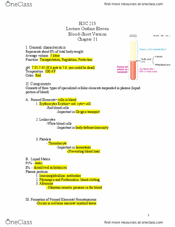 HSC 215 Lecture Notes - Lecture 11: Bone Marrow, Myeloid Tissue, List Of Foundation Universe Planets thumbnail