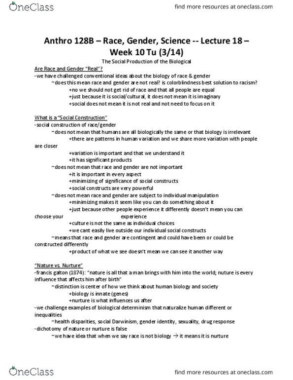 ANTHRO 128B Lecture Notes - Lecture 18: Social Darwinism, Social Inequality, Posttraumatic Stress Disorder thumbnail