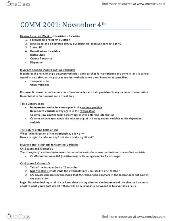 COMM 2002 Lecture Notes - Ordinal Data, Null Hypothesis, Univariate thumbnail