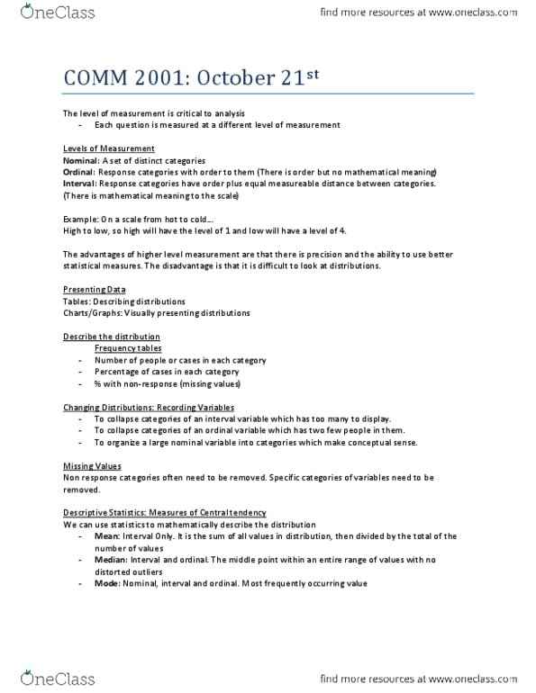 COMM 2002 Lecture Notes - Ordinal Data, Central Tendency, Standard Deviation thumbnail