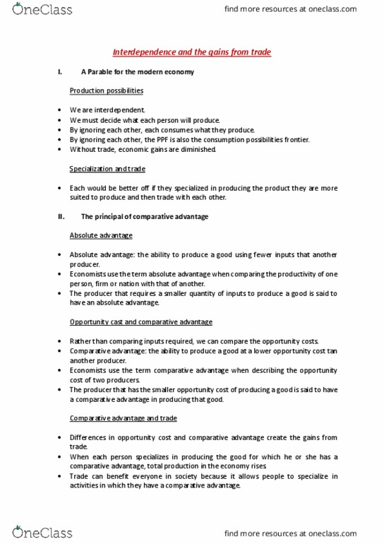 ECON1101 Chapter Notes - Chapter 3: Roger Federer, Absolute Advantage, Comparative Advantage thumbnail