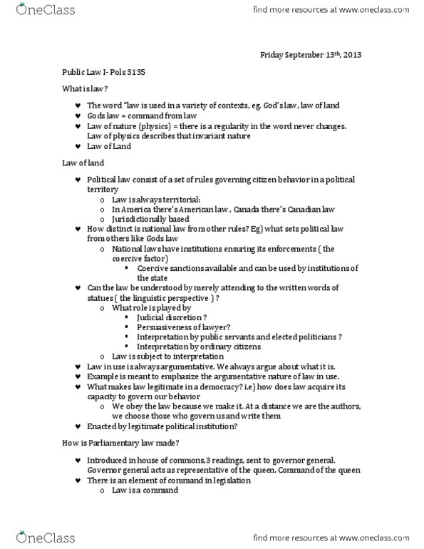 POLS 3135 Lecture Notes - Canadian Confederation, Absolute Liability, Justiciability thumbnail