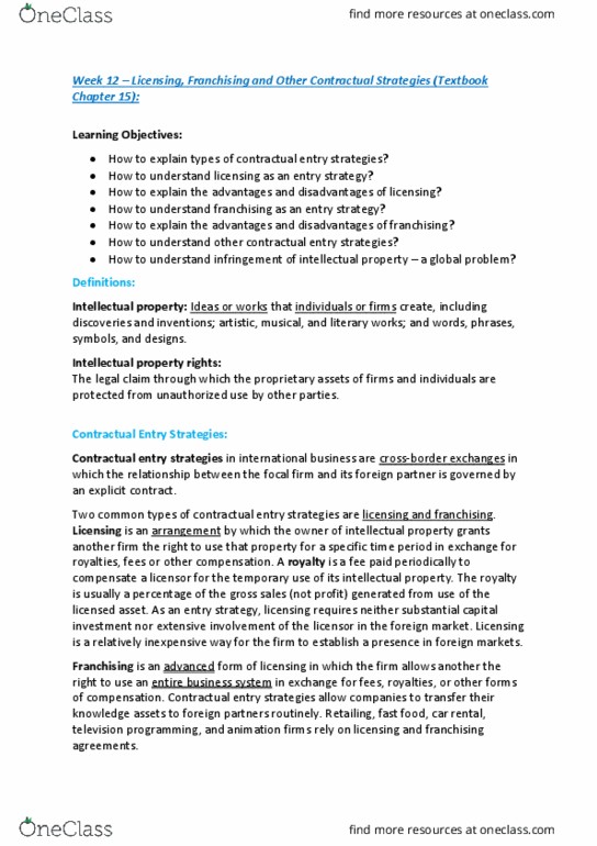 IBUS1101 Lecture Notes - Lecture 12: Car Rental, Franchising, Sewage Treatment thumbnail