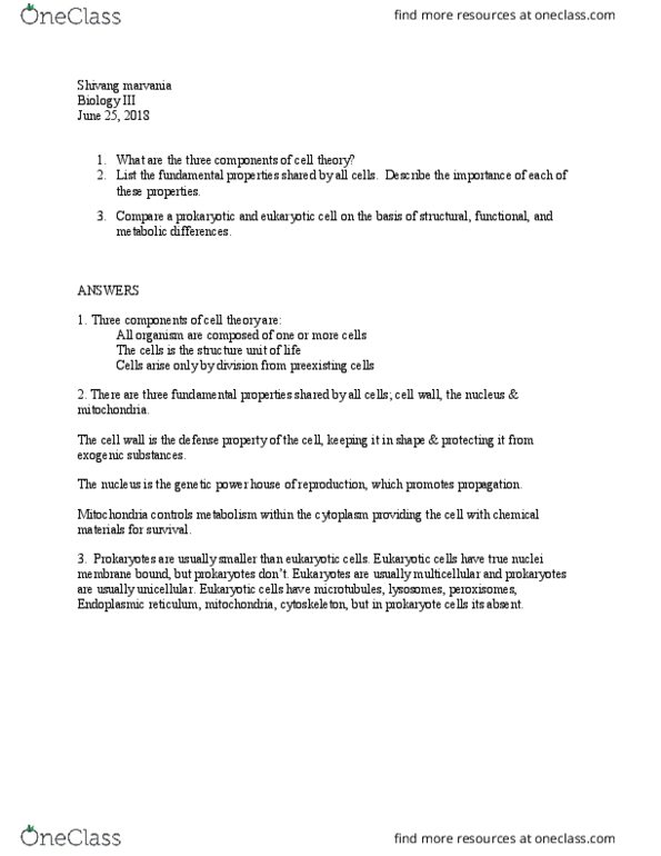 BIOL 01203 Lecture Notes - Lecture 2: Cell Theory, Mitochondrion, Prokaryote thumbnail