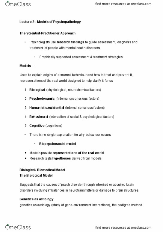 PSYC3102 Lecture Notes - Lecture 2: Biopsychosocial Model, Neurotransmitter, Endocrine System thumbnail
