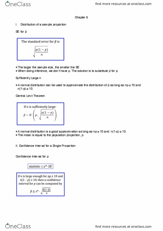 STAT1008 Chapter Notes - Chapter 6: Central Limit Theorem, Standardized Test, Statistical Hypothesis Testing thumbnail