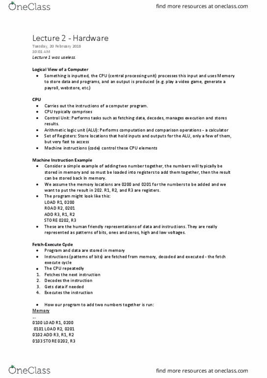 IFB102 Lecture Notes - Lecture 2: Central Processing Unit, Multi-Core Processor, Microprocessor thumbnail