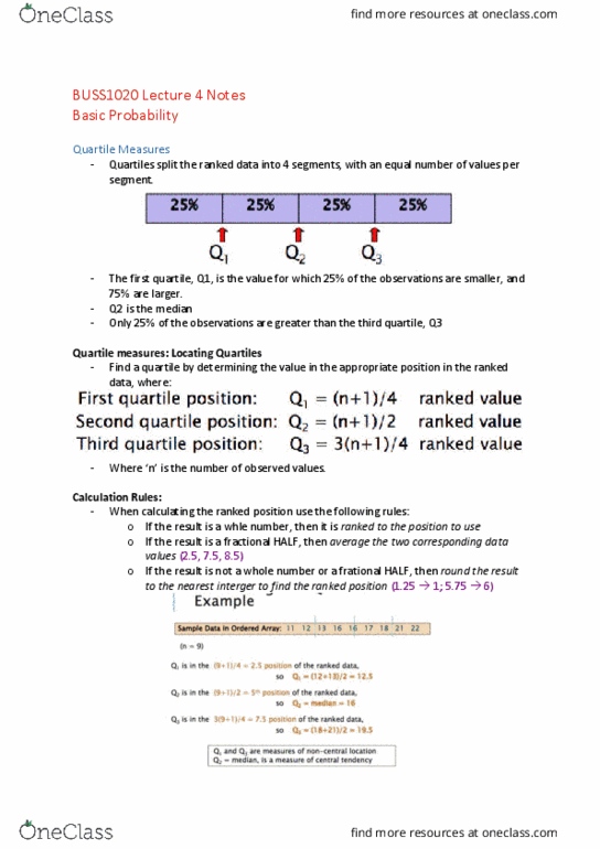 BUSS1020 Lecture Notes - Lecture 4: Quartile, Empirical Probability, Box Plot thumbnail