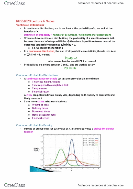 BUSS1020 Lecture Notes - Lecture 6: Probability Distribution, Random Variable, Poisson Distribution thumbnail