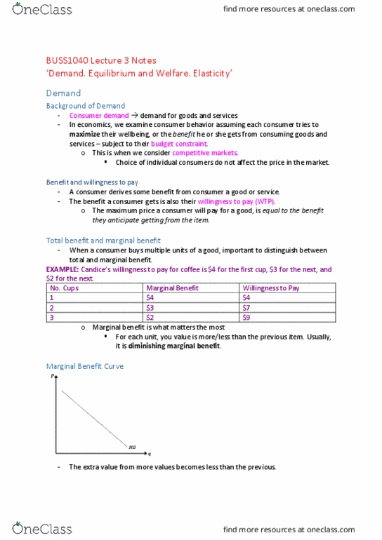 BUSS1040 Lecture Notes - Lecture 3: Demand Curve, Marginal Utility, Budget Constraint thumbnail