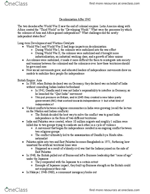 HI 233 Lecture Notes - Lecture 18: Quit India Movement, New Social Movements, Kwame Nkrumah thumbnail
