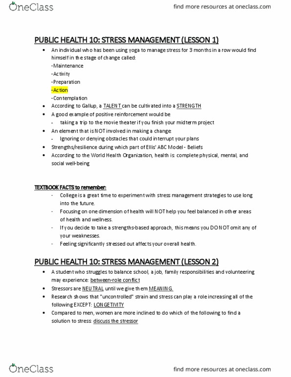 PUBHLTH 10 Lecture Notes - Lecture 1: World Health Organization, Stress Management, Reinforcement thumbnail