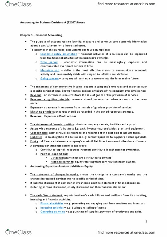 22107 Chapter Notes - Chapter 1-11: Cash Flow Statement, Accounts Payable, Retained Earnings thumbnail