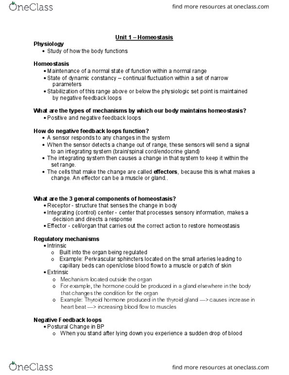 BIOL 1051H Lecture Notes - Lecture 1: Thyroid, Homeostasis, Childbirth thumbnail