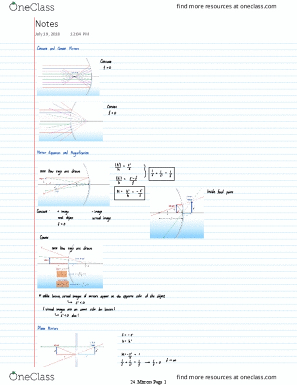 PHYS 121 Lecture Notes - Lecture 24: Curved Mirror, Virtual Image thumbnail