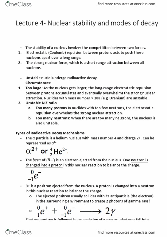 CHEM1111 Lecture Notes - Lecture 4: Neutron Emission, Radioactive Decay, Antiparticle thumbnail