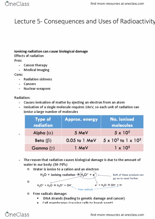 CHEM1111 Lecture Notes - Lecture 5: Acute Radiation Syndrome, Medical Imaging, Ion thumbnail