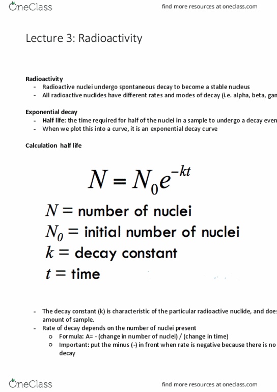 CHEM1111 Lecture Notes - Lecture 3: Exponential Decay, Gamma Ray, Specific Activity thumbnail