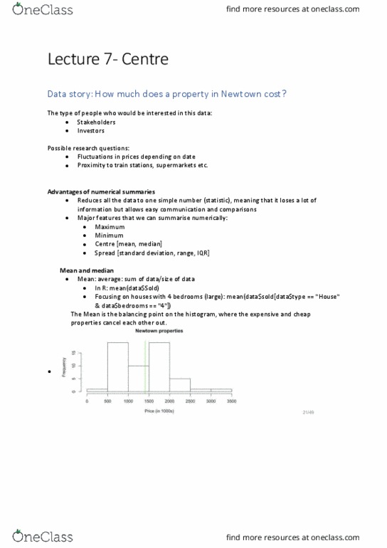 DATA1001 Lecture Notes - Lecture 7: Standard Deviation, Box Plot thumbnail