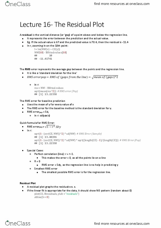 DATA1001 Lecture Notes - Lecture 16: Standard Deviation, Normal Distribution, Homoscedasticity thumbnail
