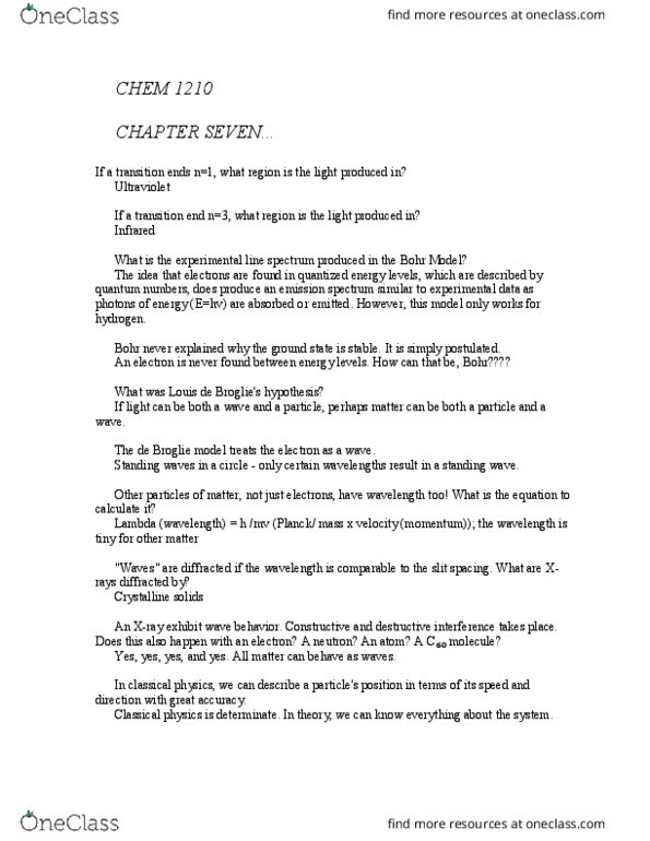 CHEM 1210 Lecture Notes - Lecture 7: Bohr Model, Planck Mass, Emission Spectrum thumbnail