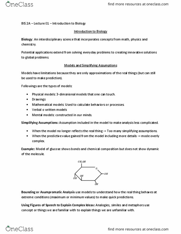 BIS 2A Lecture Notes - Lecture 1: Evolutionary Pressure, Scientific Method, Reaction Rate thumbnail