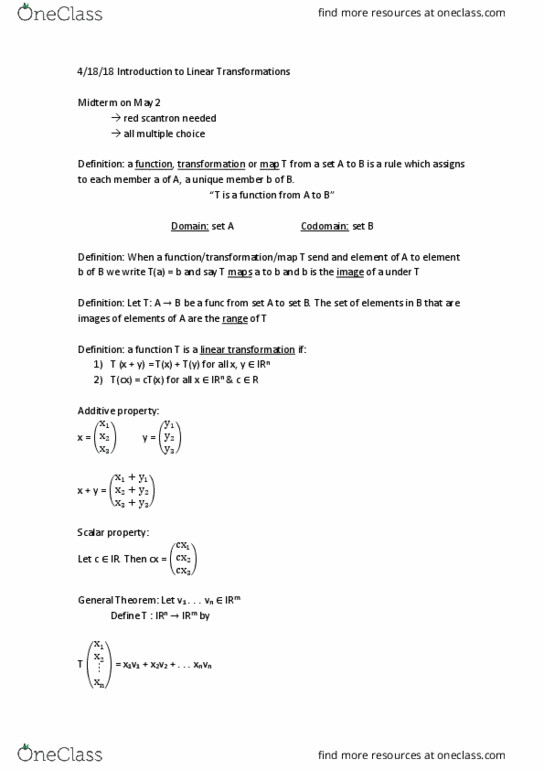 MATH 21 Lecture Notes - Lecture 8: Linear Map, Codomain, Mathematical Induction thumbnail