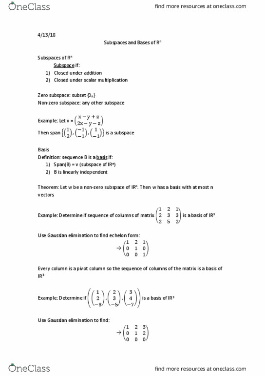 MATH 21 Lecture Notes - Lecture 6: Gaussian Elimination, Scalar Multiplication thumbnail