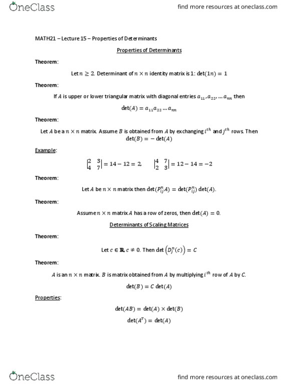 MATH 21 Lecture Notes - Lecture 15: Triangular Matrix, Identity Matrix, Determinant thumbnail
