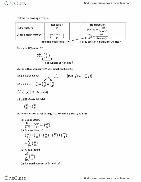 MTH 231 Lecture Notes - Lecture 21: Binomial Coefficient thumbnail