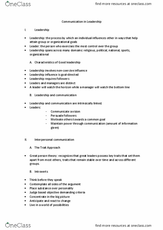 MGMT2100 Lecture Notes - Lecture 4: Interpersonal Communication, Situational Leadership Theory thumbnail