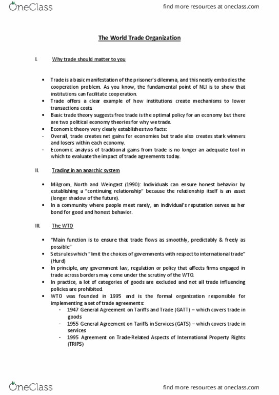 POLS2133 Lecture Notes - Lecture 11: Marrakesh Agreement, General Agreement On Tariffs And Trade, Capacity Building thumbnail