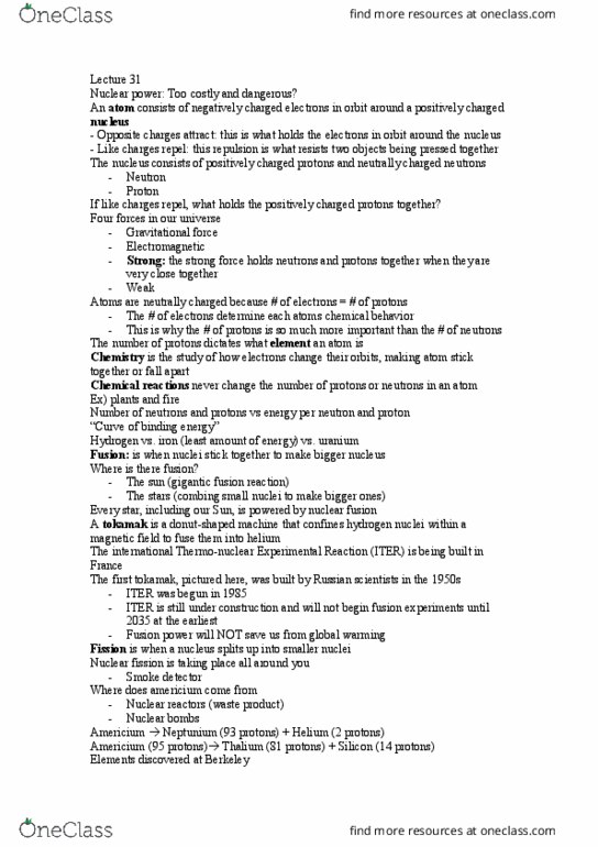 EPS 7 Lecture Notes - Lecture 31: Americium, Tokamak, Nuclear Power thumbnail