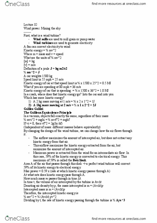 EPS 7 Lecture Notes - Lecture 32: Wind Turbine, Kinetic Energy, Equivalence Principle thumbnail