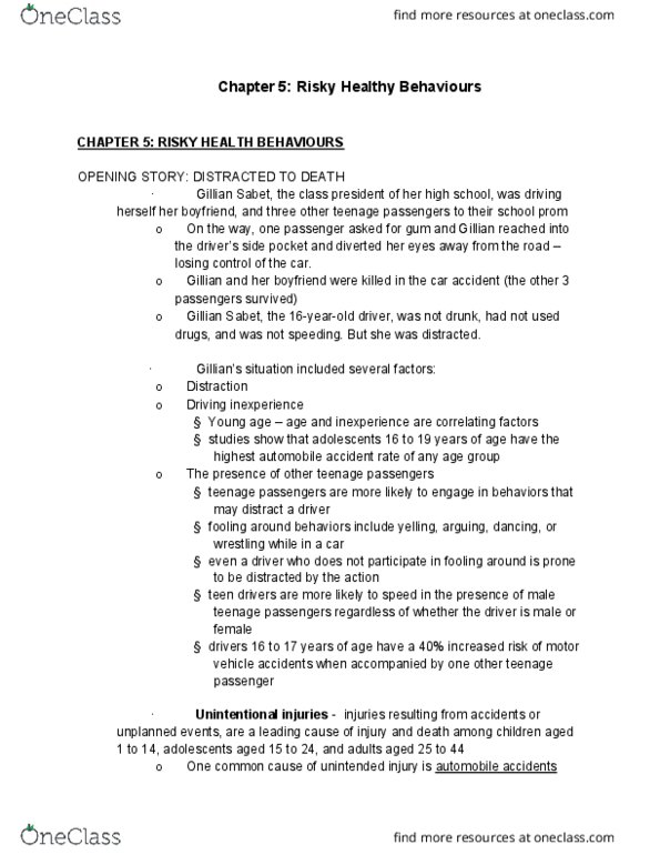 Psychology 2036A/B Chapter Notes - Chapter 5: Seat Belt, Risky Sexual Behavior, Newtown, Connecticut thumbnail