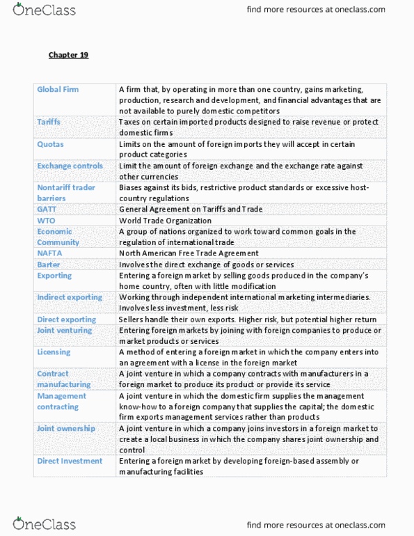 MKTG 396 Lecture Notes - Lecture 19: North American Free Trade Agreement, General Agreement On Tariffs And Trade, Barter thumbnail