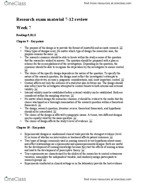 Nursing 2250A/B Chapter Notes - Chapter 7-12: Selective Serotonin Reuptake Inhibitor, Internal Validity, Dependent And Independent Variables thumbnail