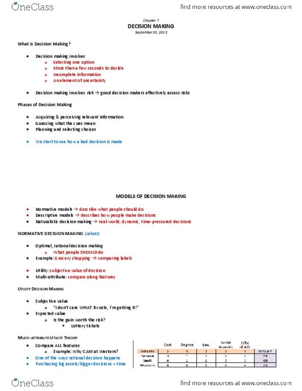 Management and Organizational Studies 3305A/B Lecture Notes - Decision Aids, Attention, Confirmation Bias thumbnail