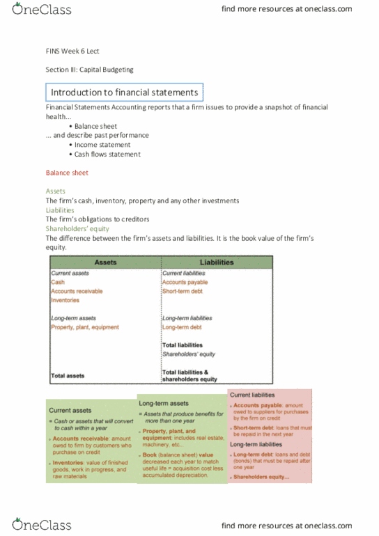 FINS1613 Lecture Notes - Lecture 6: Cash Flow Statement, Financial Statement, Cash Flow thumbnail