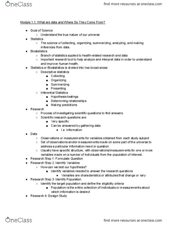 PHC 4069 Lecture Notes - Lecture 1: Biostatistics, Descriptive Statistics, Simple Random Sample thumbnail