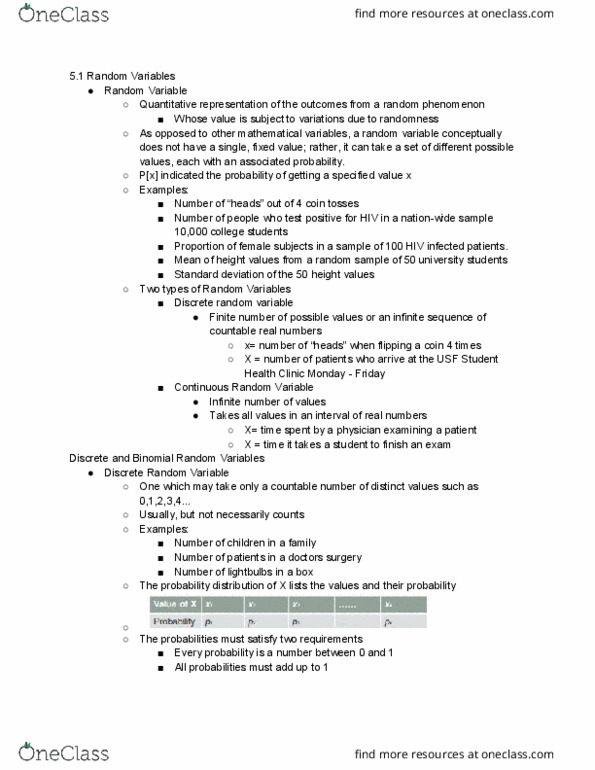 PHC 4069 Lecture Notes - Lecture 5: Random Variable, Binomial Distribution, Probability Distribution thumbnail