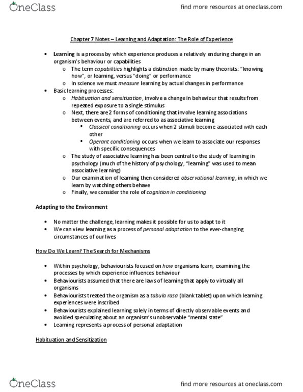 Psychology 1000 Chapter Notes - Chapter 7: Tabula Rasa, Behaviorism, Observational Learning thumbnail